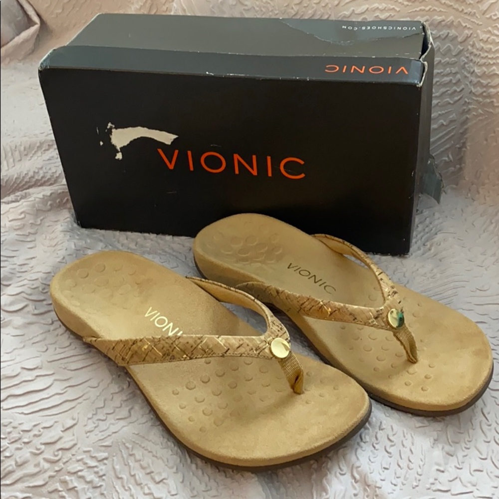Brand New Vionic Women’s Gold Cork Sandals 8 Wide